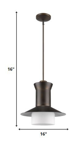 Greta 1-Light Oil-Rubbed Bronze Pendant With Gloss White Interior And Etched Glass Shade-Pendants-Hanging Lights-DECOROLALA
