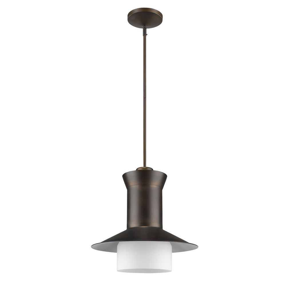Greta 1-Light Oil-Rubbed Bronze Pendant With Gloss White Interior And Etched Glass Shade-Pendants-Hanging Lights-DECOROLALA