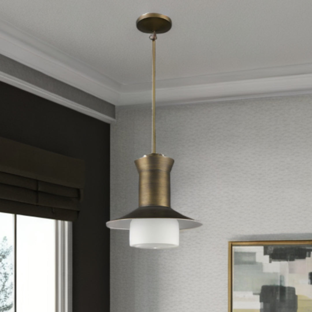 Greta 1-Light Raw Brass Pendant With Gloss White Interior And Etched Glass Shade-Pendants-Hanging Lights-DECOROLALA