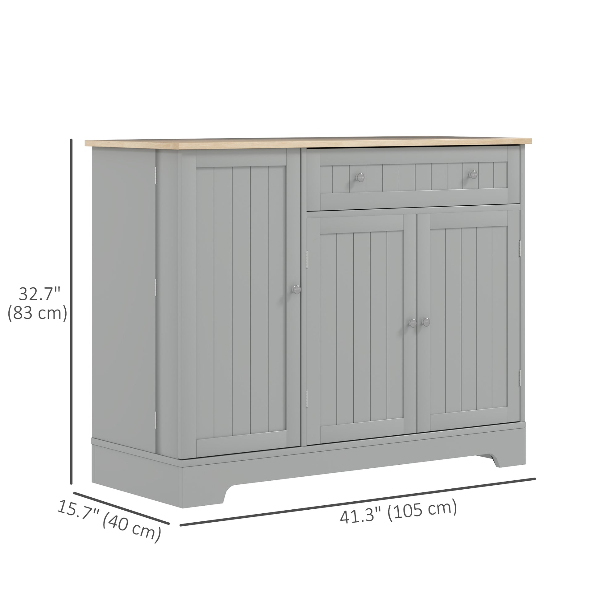 Grey 41" Kitchen Buffet Cabinet - Dining Room Sideboard with Adjustable Shelf, 3 Doors-DECOROLALA