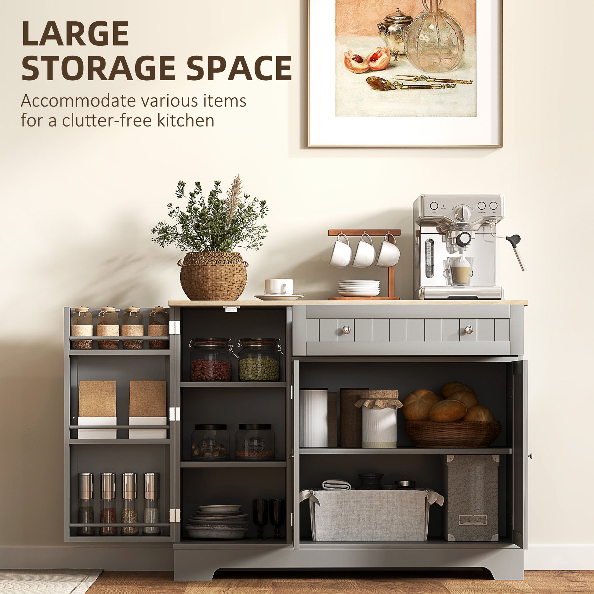 Grey 41" Kitchen Buffet Cabinet - Dining Room Sideboard with Adjustable Shelf, 3 Doors-DECOROLALA