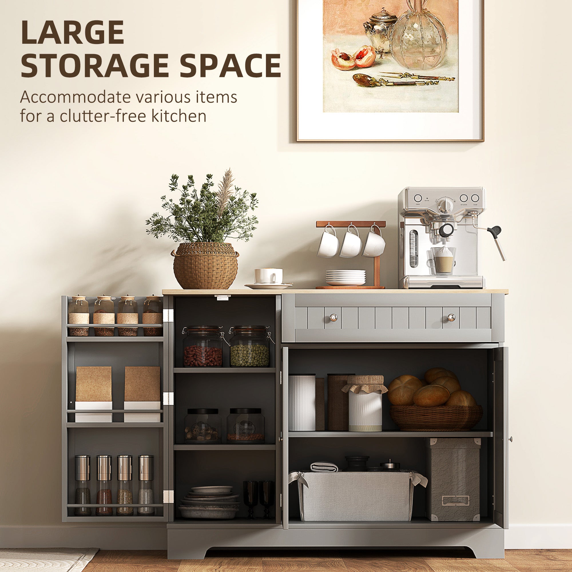 Grey 41" Kitchen Buffet Cabinet - Dining Room Sideboard with Adjustable Shelf, 3 Doors-DECOROLALA