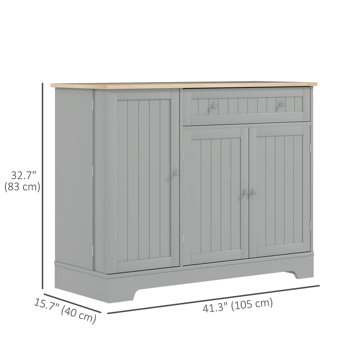 Grey 41" Kitchen Buffet Cabinet - Dining Room Sideboard with Adjustable Shelf, 3 Doors-Sideboards & Buffets-DECOROLALA