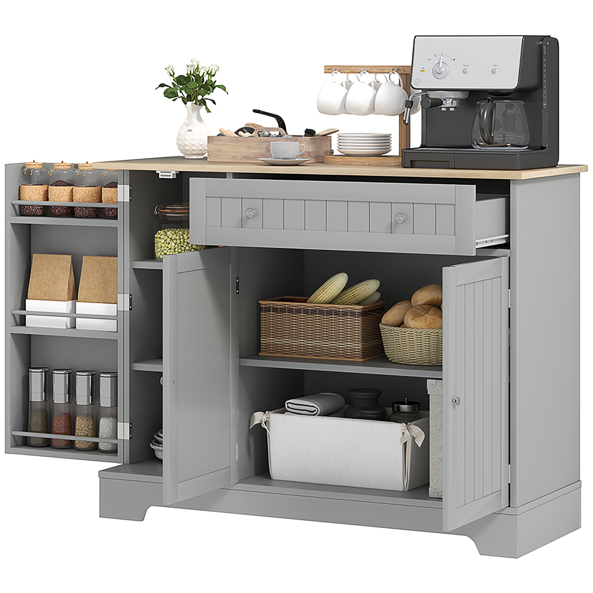Grey 41" Kitchen Buffet Cabinet - Dining Room Sideboard with Adjustable Shelf, 3 Doors-DECOROLALA