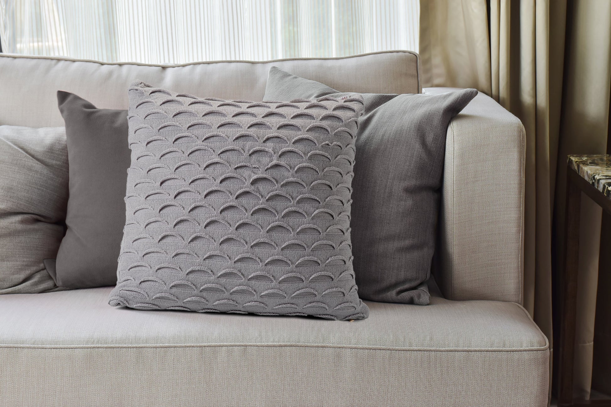 Grey Fan Design Knit Decorative Pillow-Decorative Cushions-DECOROLALA