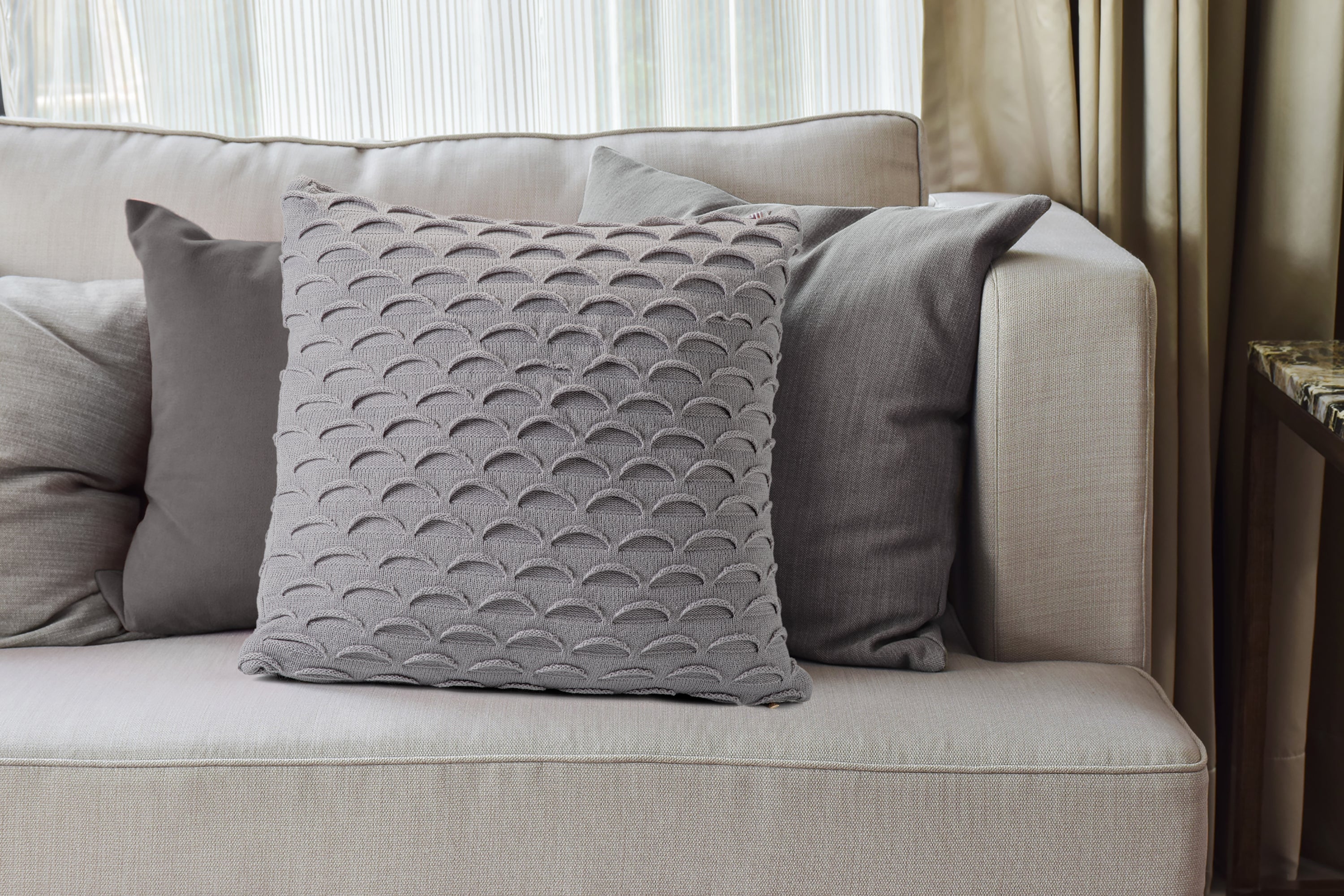 Grey Fan Design Knit Decorative Pillow-Decorative Cushions-DECOROLALA