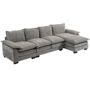 Grey L-shaped Sofa with Chaise Lounge, Chenille Fabric, Double-Layer Cushions-DECOROLALA
