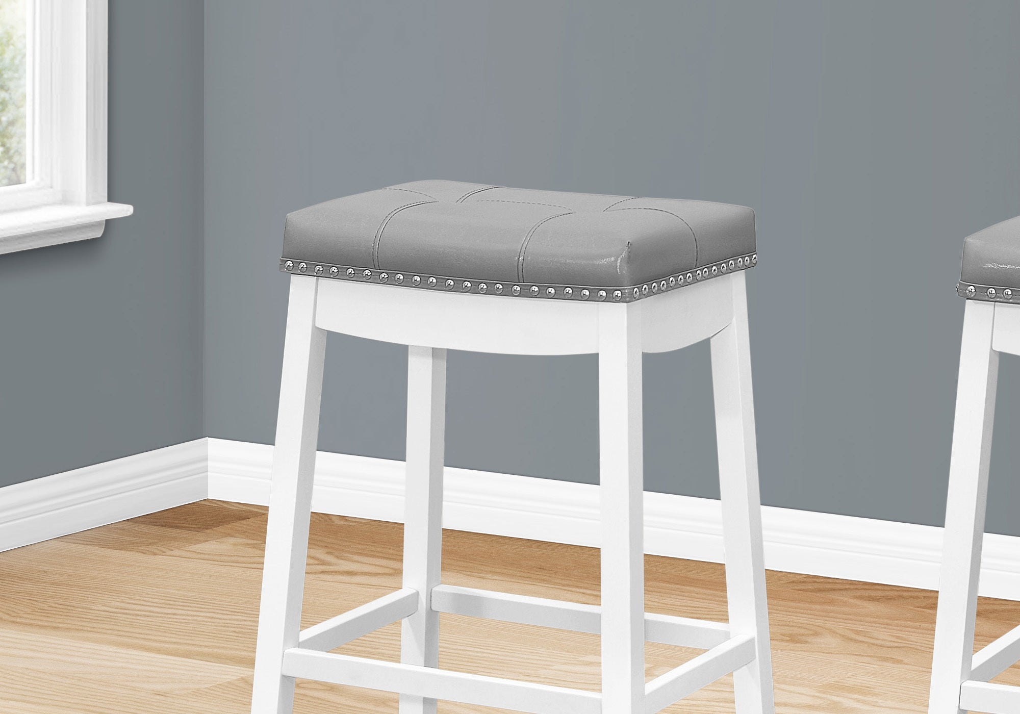 Grey Leather-Look Bar Stools Set of 2, 29"H, White-Bench-DECOROLALA
