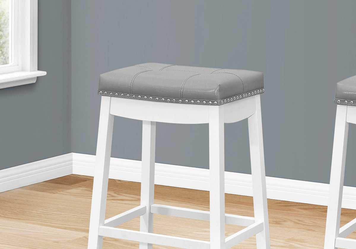 Grey Leather-Look Bar Stools Set of 2, 29"H, White-Benches-DECOROLALA