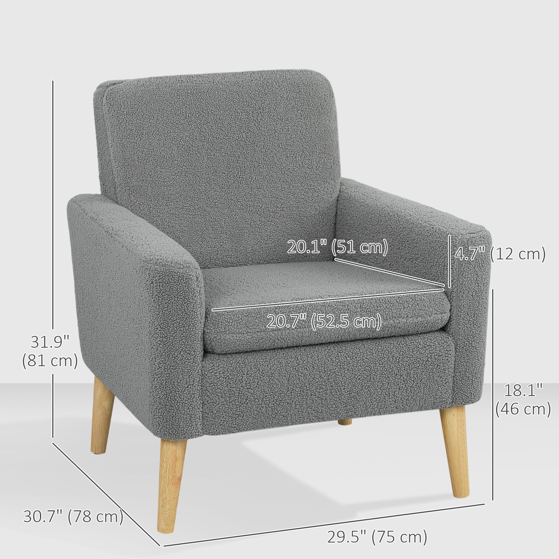 Grey Modern Accent Chair with Wood Legs - Cozy Teddy Fleece Fabric-DECOROLALA