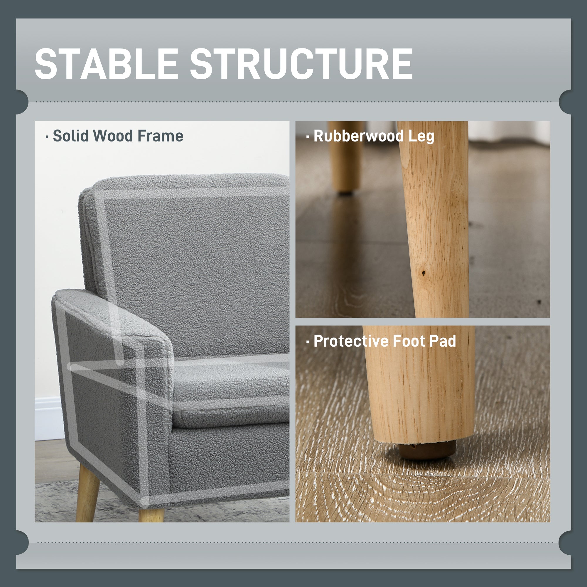 Grey Modern Accent Chair with Wood Legs - Cozy Teddy Fleece Fabric-DECOROLALA
