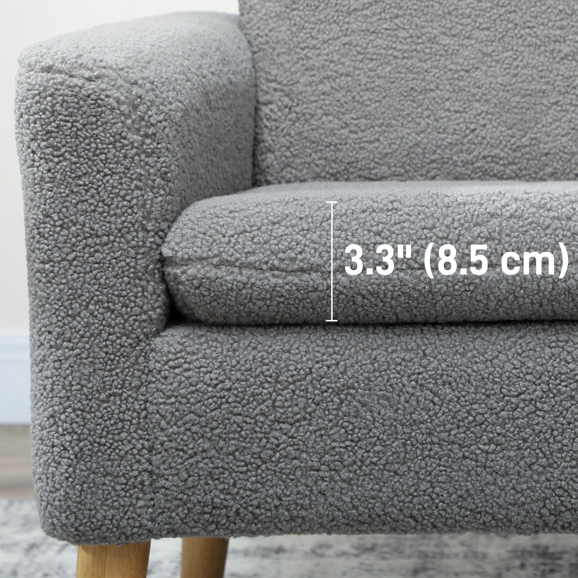 Grey Modern Accent Chair with Wood Legs - Cozy Teddy Fleece Fabric-DECOROLALA
