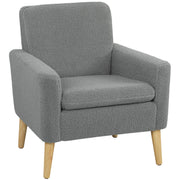Grey Modern Accent Chair with Wood Legs - Cozy Teddy Fleece Fabric-DECOROLALA
