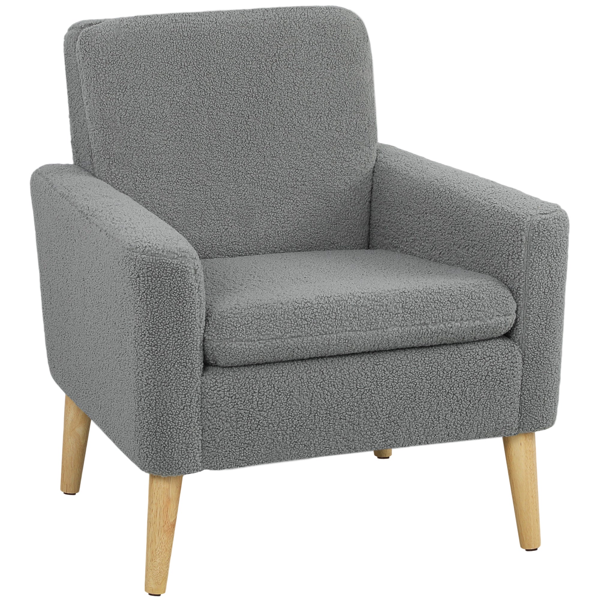 Grey Modern Accent Chair with Wood Legs - Cozy Teddy Fleece Fabric-DECOROLALA