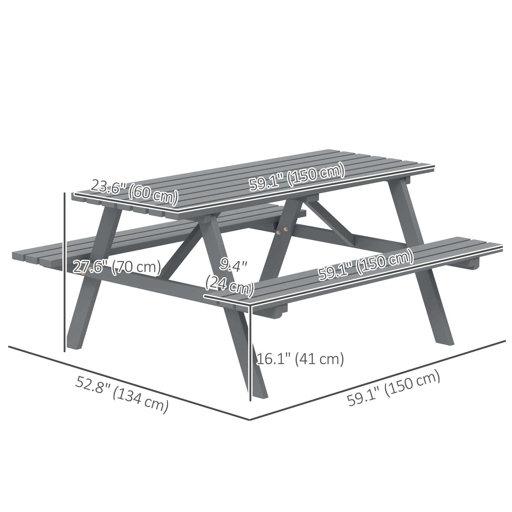 Grey Picnic Table Set with Bench & Shade Hole for Outdoor-DECOROLALA