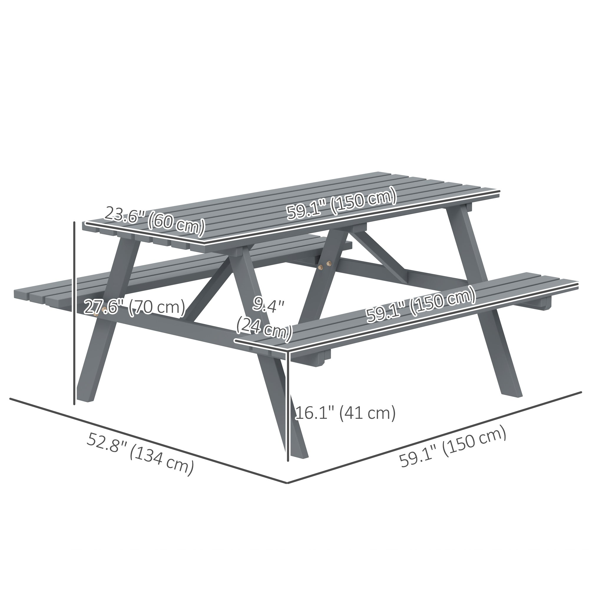Grey Picnic Table Set with Bench & Shade Hole for Outdoor-DECOROLALA