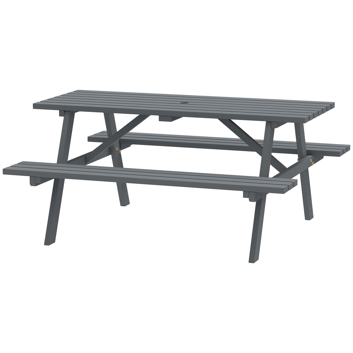 Grey Picnic Table Set with Bench & Shade Hole for Outdoor-Outdoor Benches-DECOROLALA