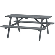 Grey Picnic Table Set with Bench & Shade Hole for Outdoor-DECOROLALA