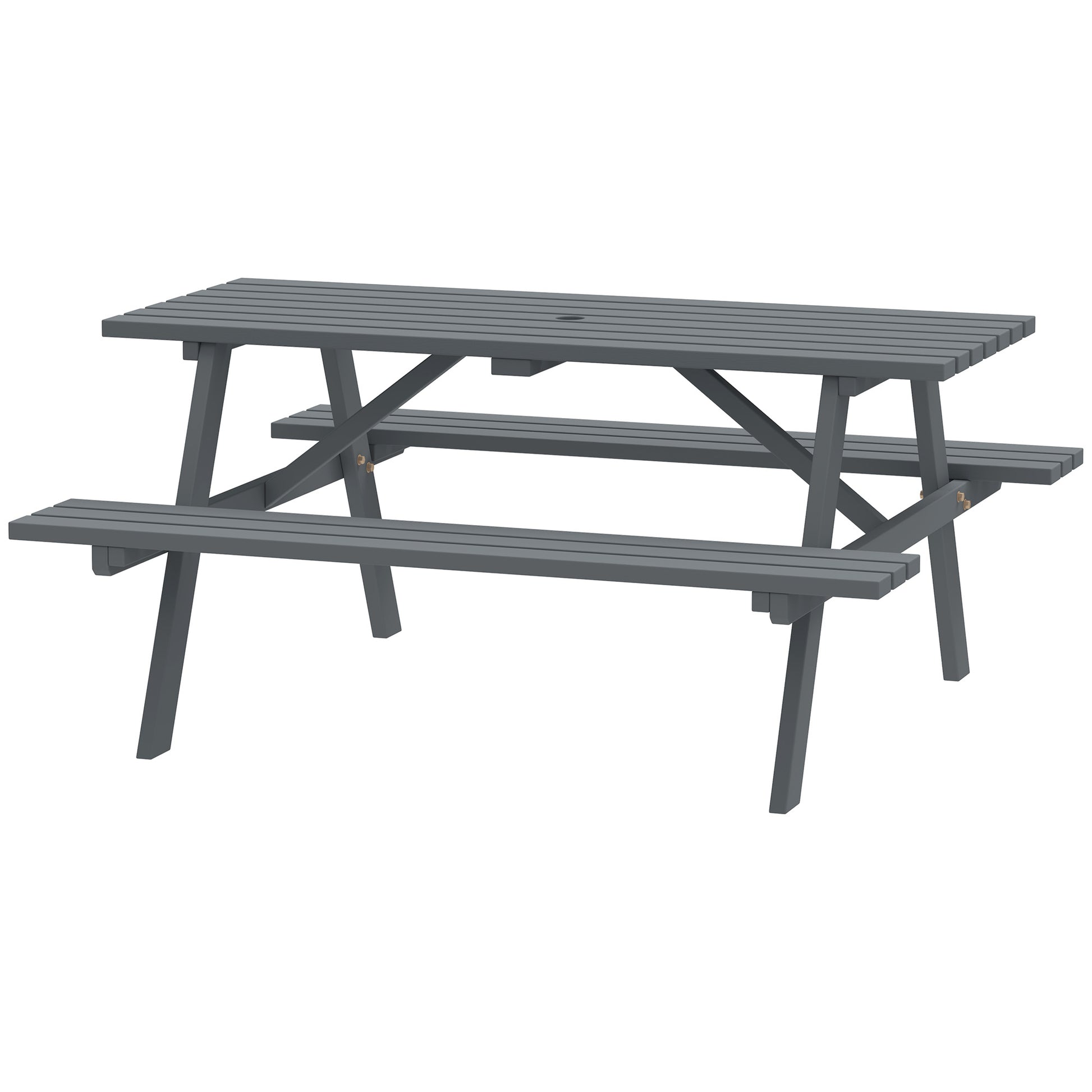 Grey Picnic Table Set with Bench & Shade Hole for Outdoor-DECOROLALA