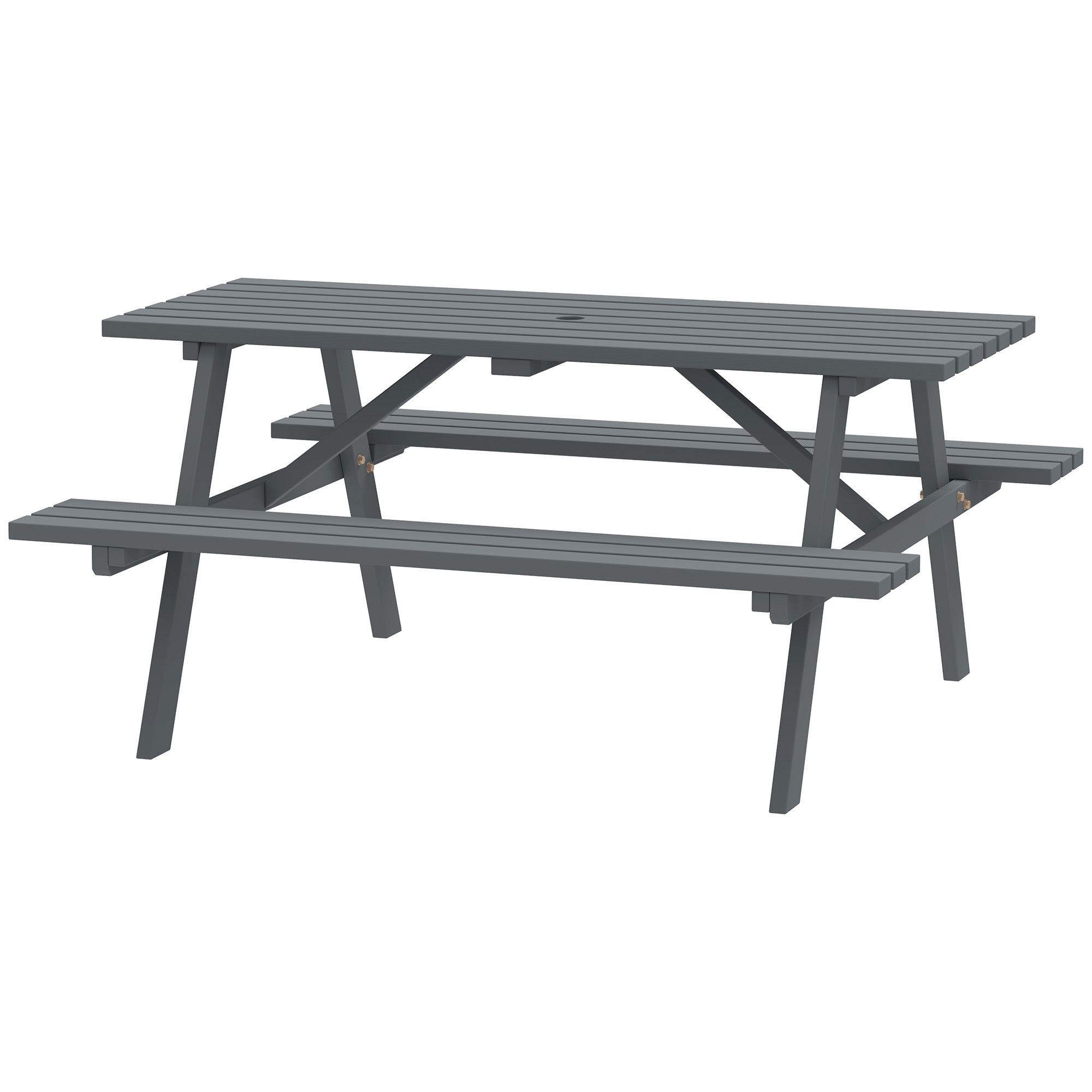 Grey Picnic Table Set with Bench & Shade Hole for Outdoor-DECOROLALA