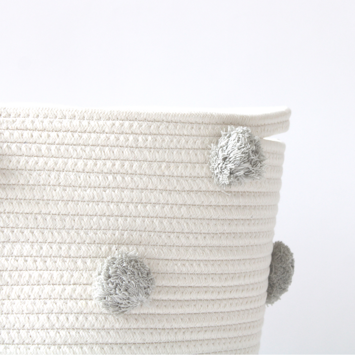 Grey Pom Basket - Large-Baskets-DECOROLALA