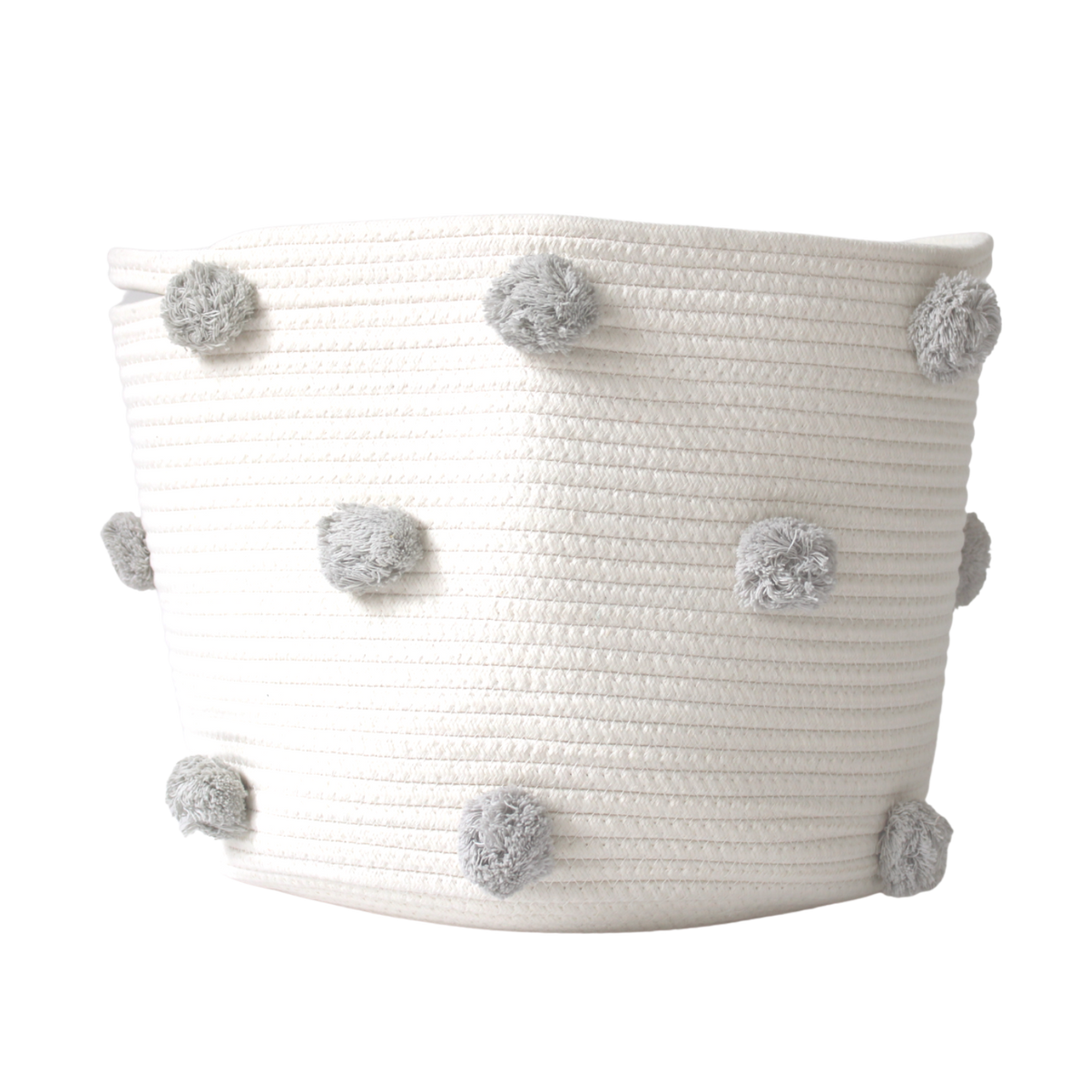 Grey Pom Basket - Large-Baskets-DECOROLALA