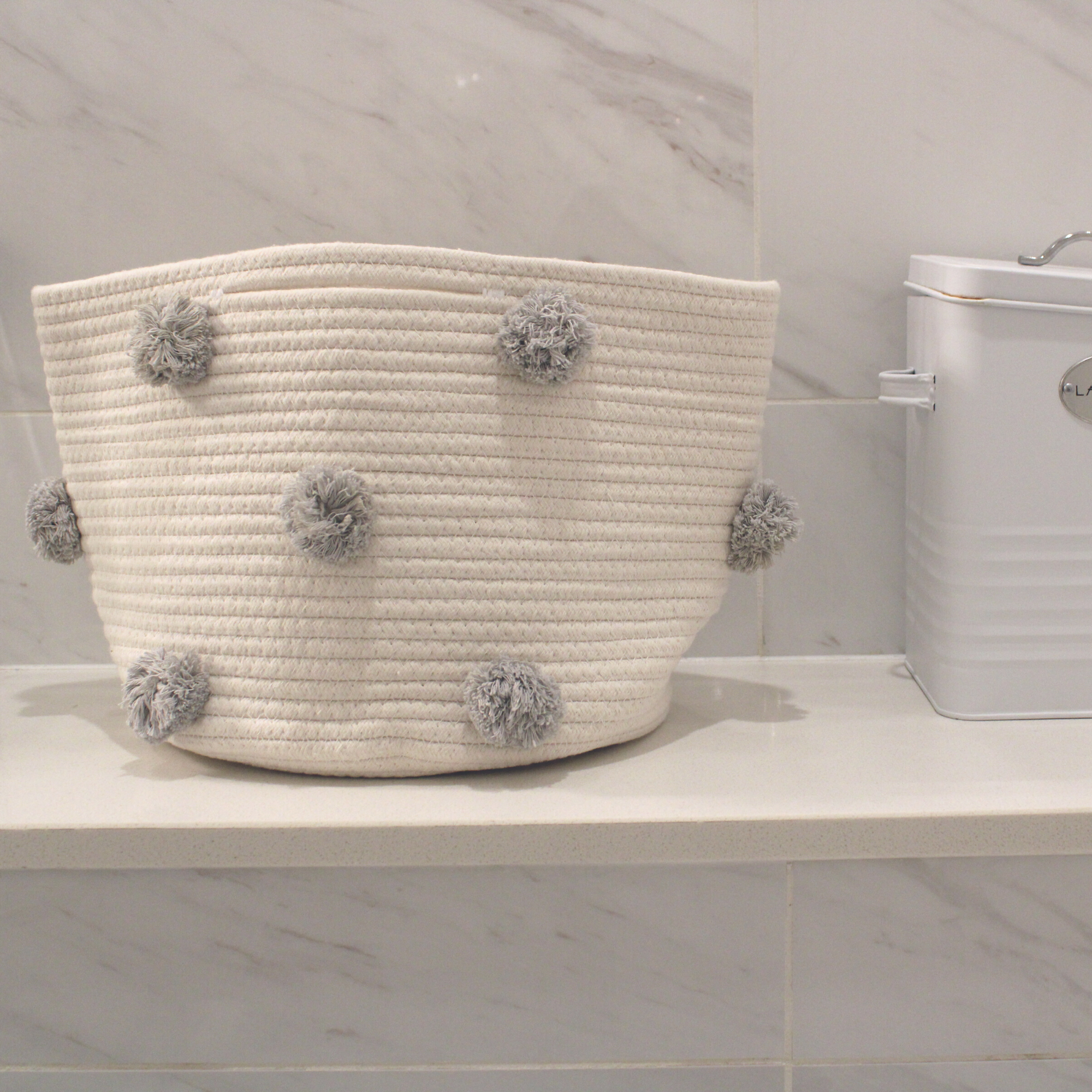 Grey Pom Basket - Medium-Basket-DECOROLALA