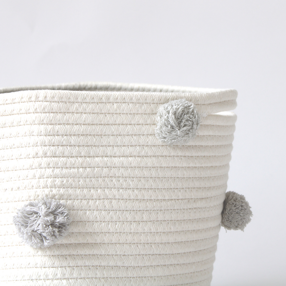 Grey Pom Basket - Medium-Baskets-DECOROLALA