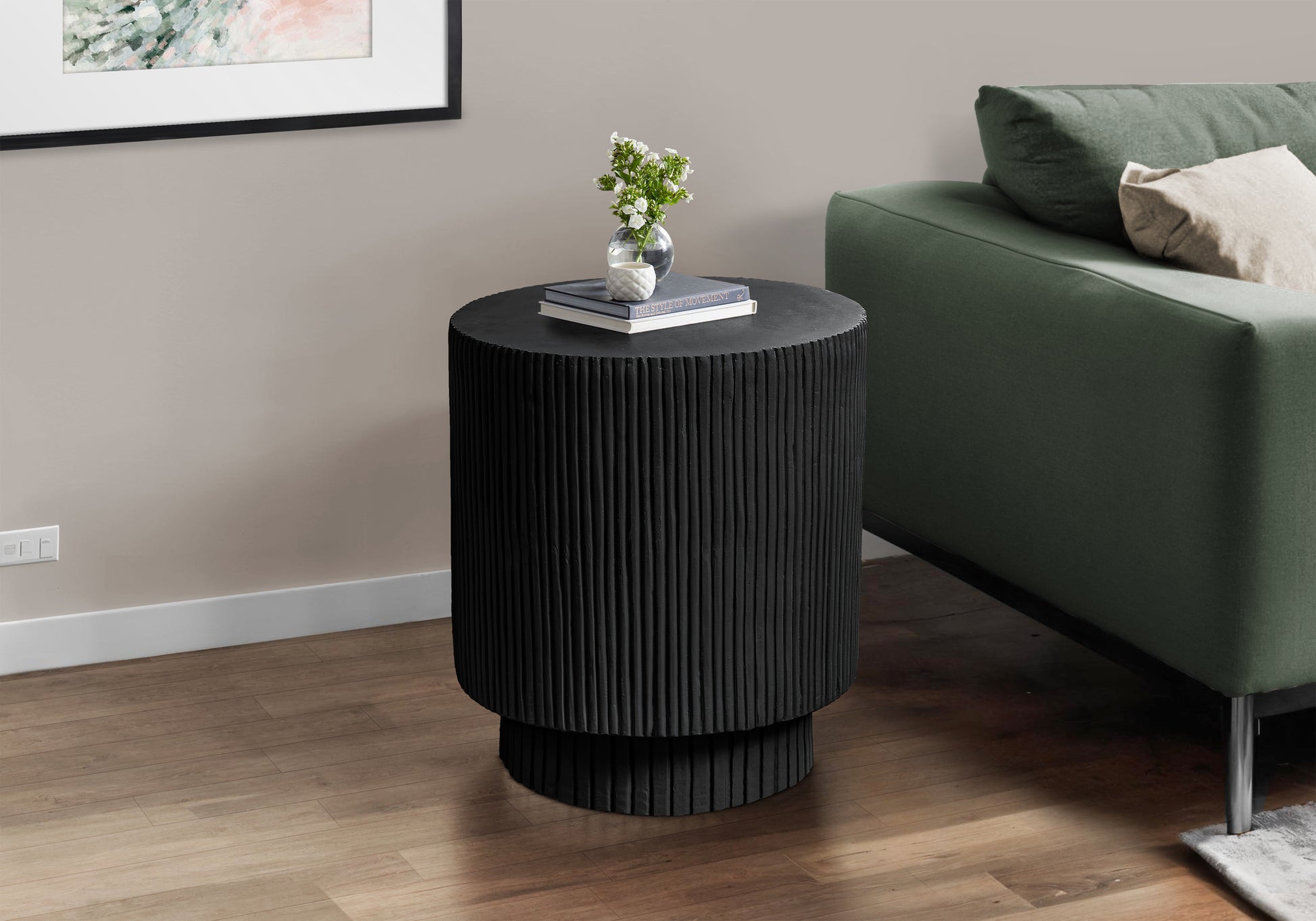 Grey Round Accent Table 25"H Indoor/Outdoor-Accent Table-DECOROLALA