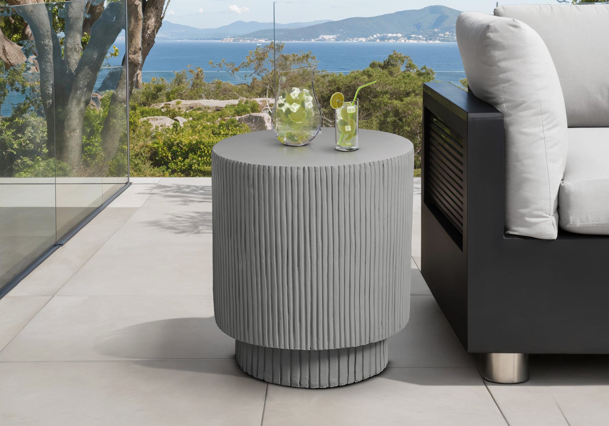 Grey Round Accent Table 25"H Indoor/Outdoor-Accent Table-DECOROLALA