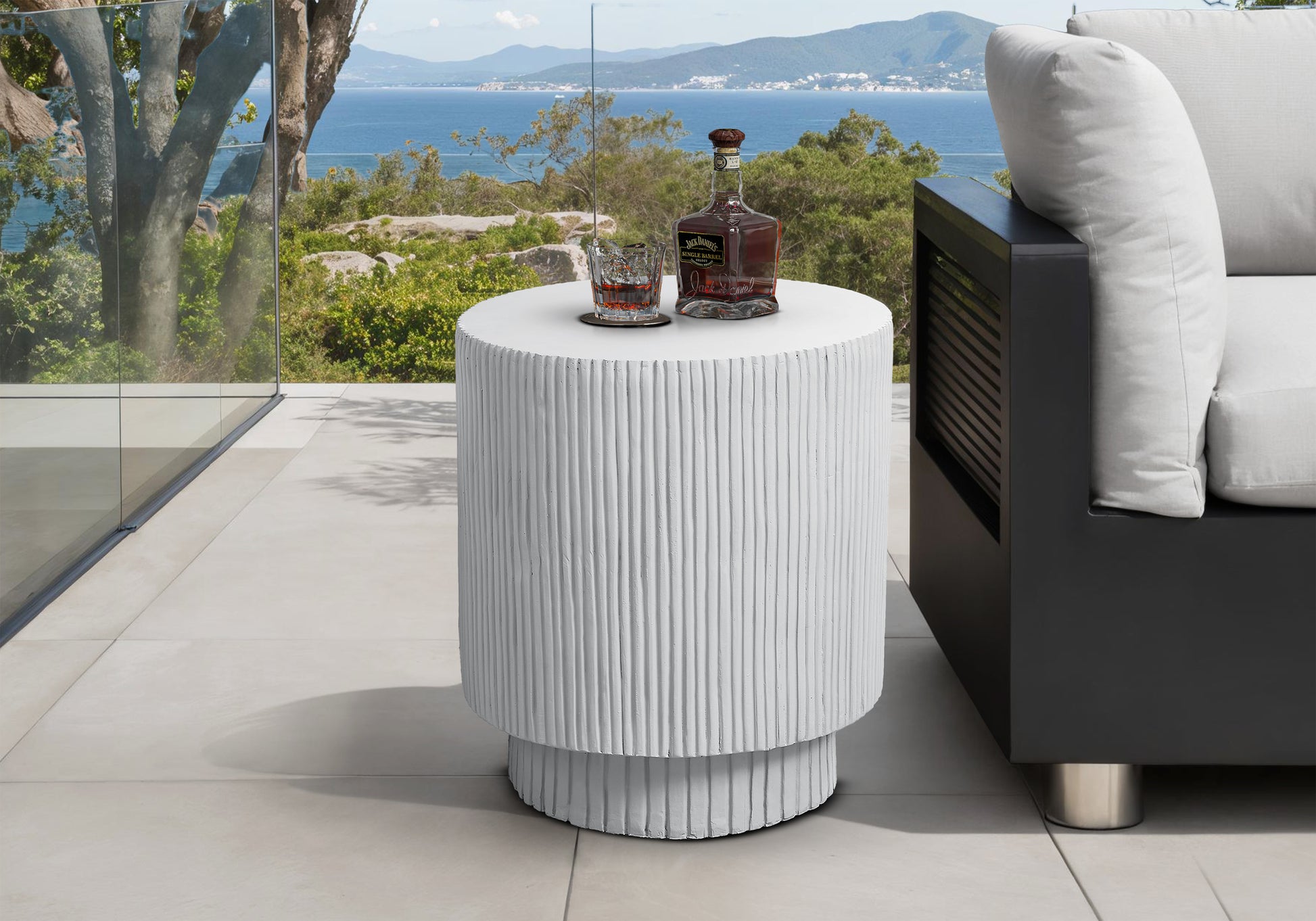 Grey Round Accent Table 25"H Indoor/Outdoor-Accent Table-DECOROLALA