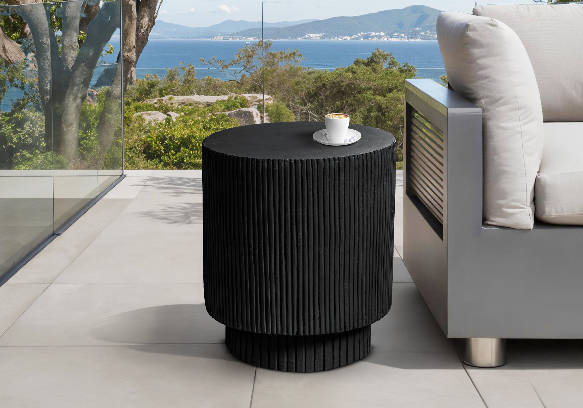 Grey Round Accent Table 25"H Indoor/Outdoor-Accent Table-DECOROLALA