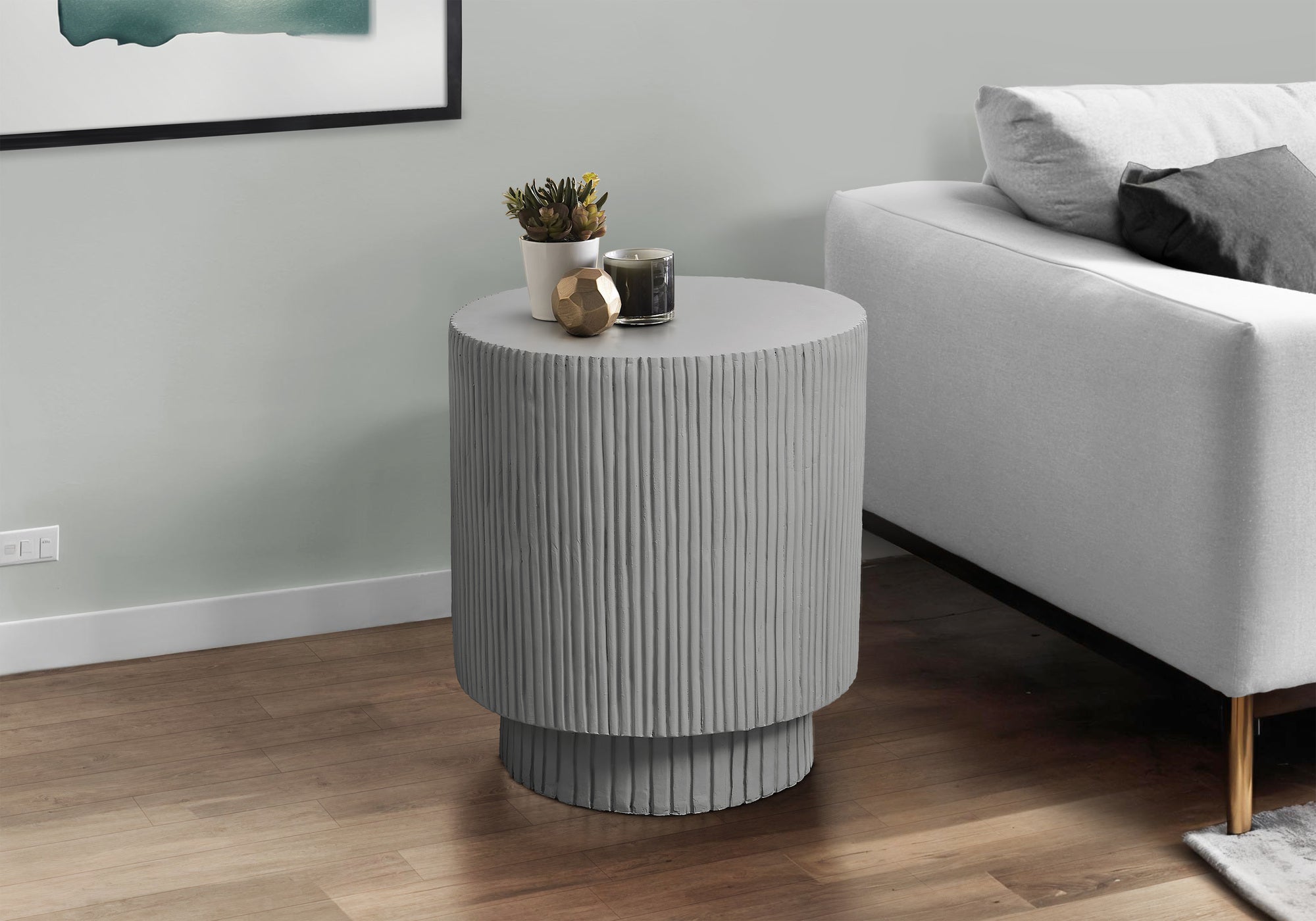 Grey Round Accent Table 25"H Indoor/Outdoor-Accent Table-DECOROLALA