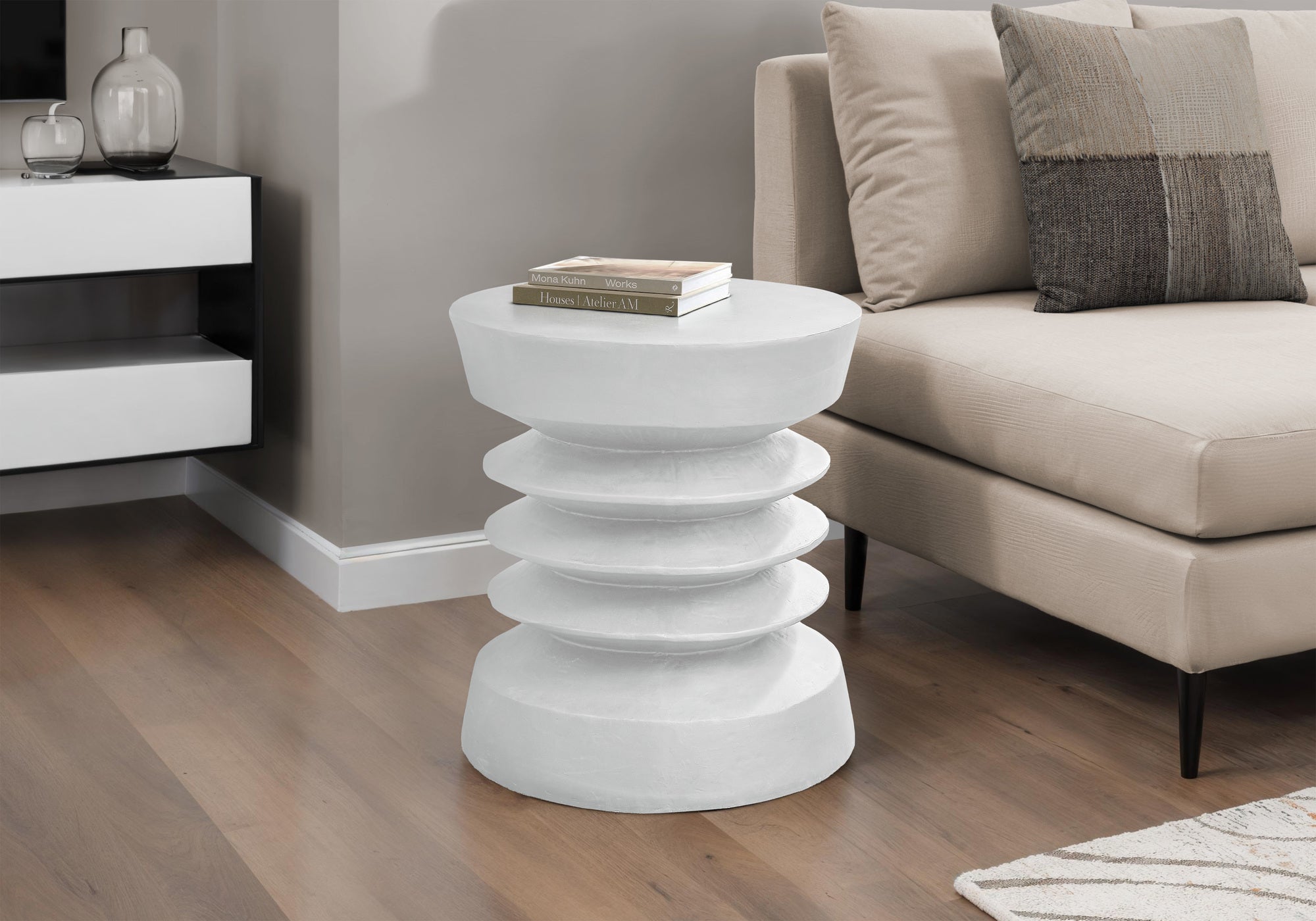 Grey Round Accent Table 25"H Magnesium Oxide-Accent Table-DECOROLALA