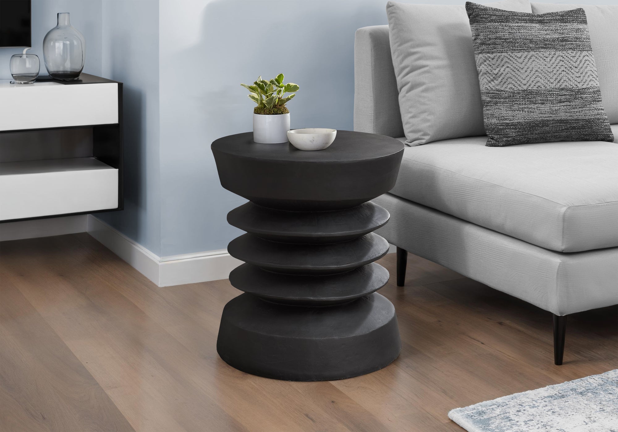 Grey Round Accent Table 25"H Magnesium Oxide-Accent Table-DECOROLALA