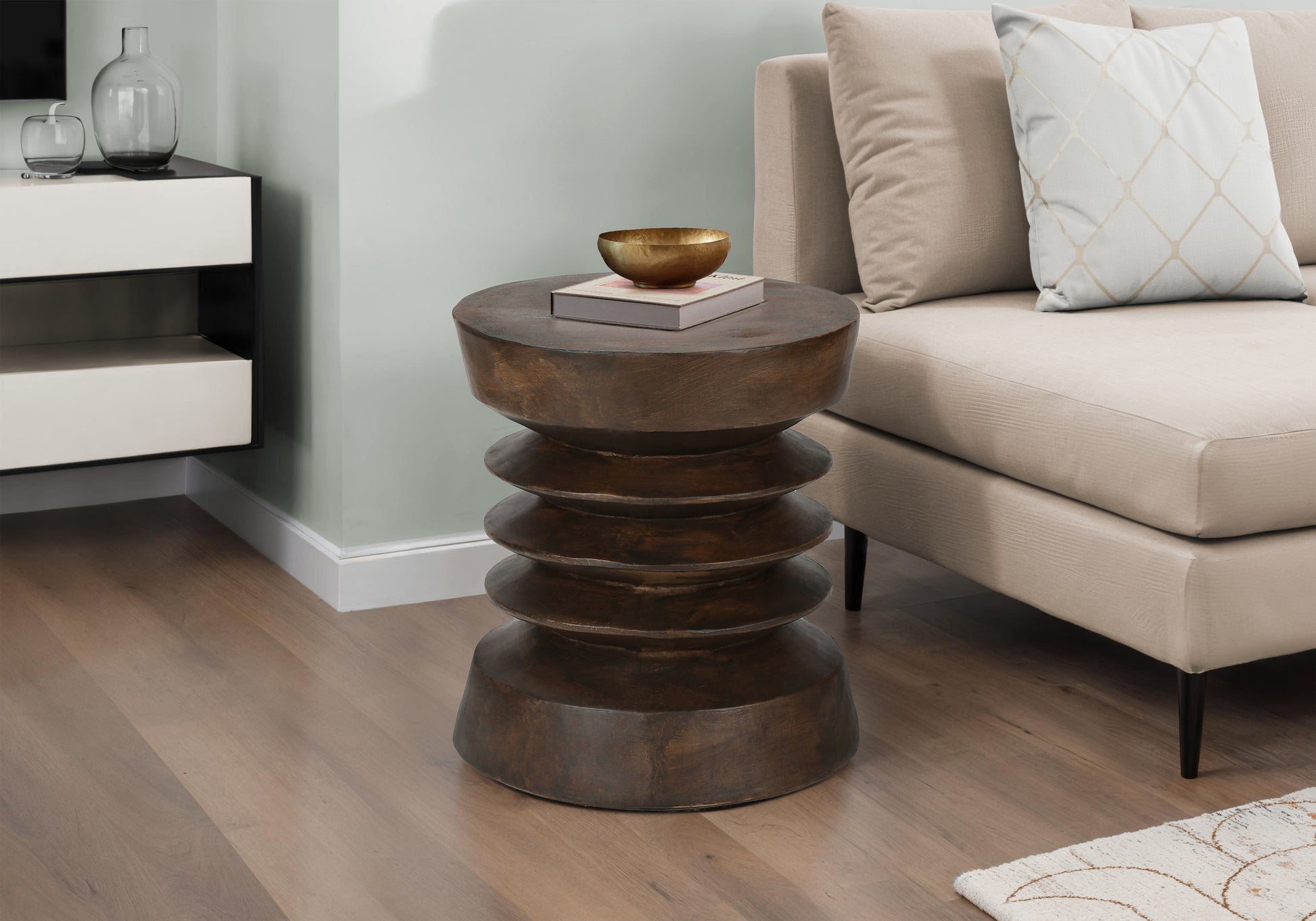 Grey Round Accent Table 25"H Magnesium Oxide-Accent Table-DECOROLALA