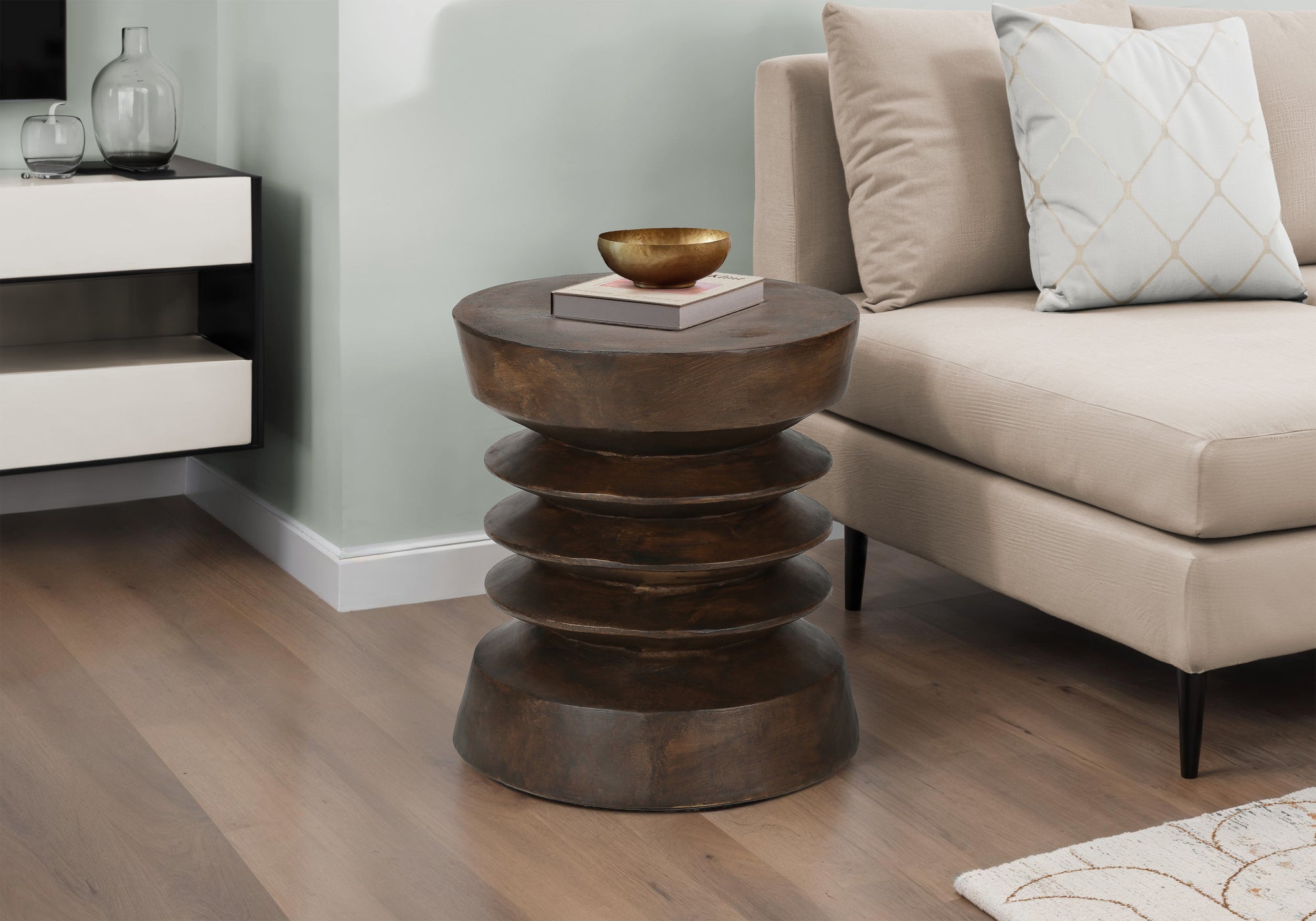 Grey Round Accent Table 25"H Magnesium Oxide-Accent Table-DECOROLALA