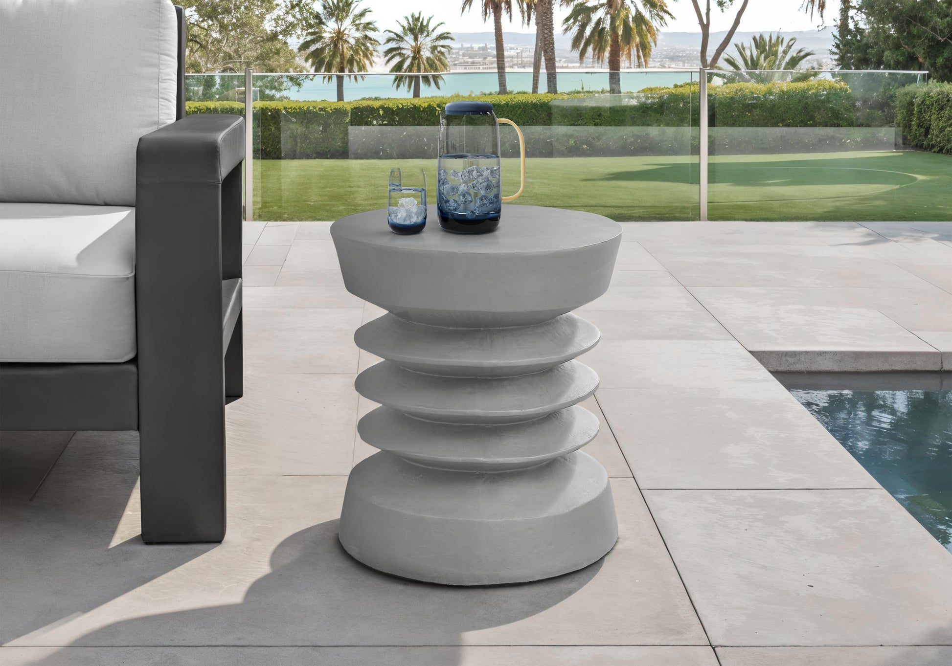 Grey Round Accent Table 25"H Magnesium Oxide-Accent Table-DECOROLALA