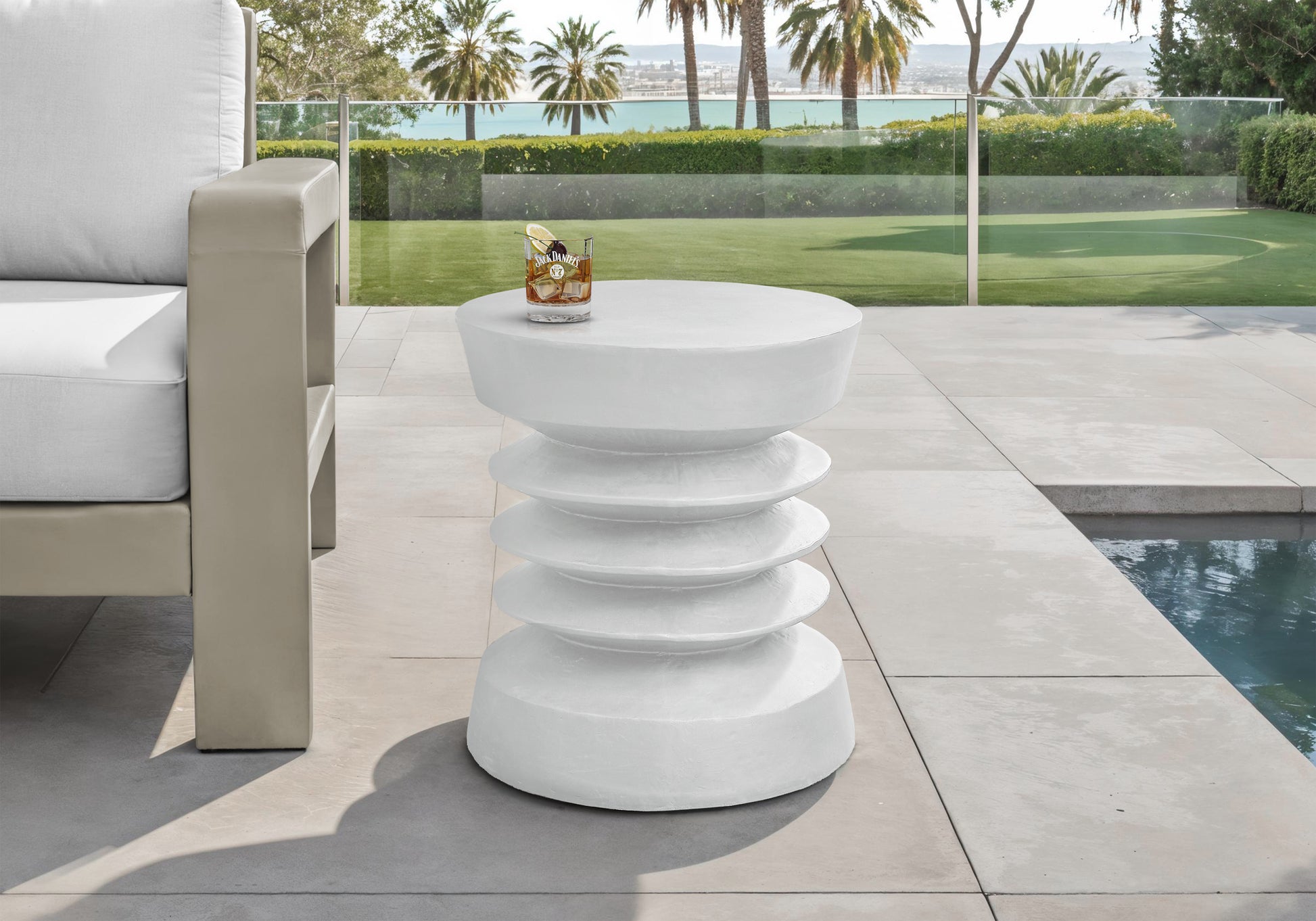 Grey Round Accent Table 25"H Magnesium Oxide-Accent Table-DECOROLALA