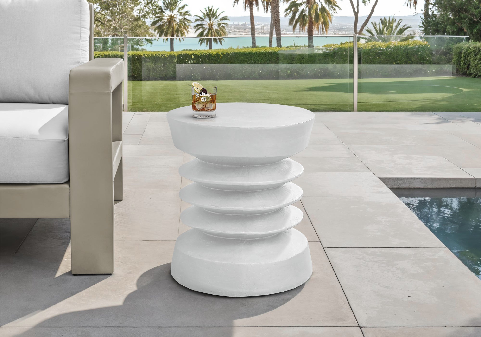 Grey Round Accent Table 25"H Magnesium Oxide-Accent Table-DECOROLALA