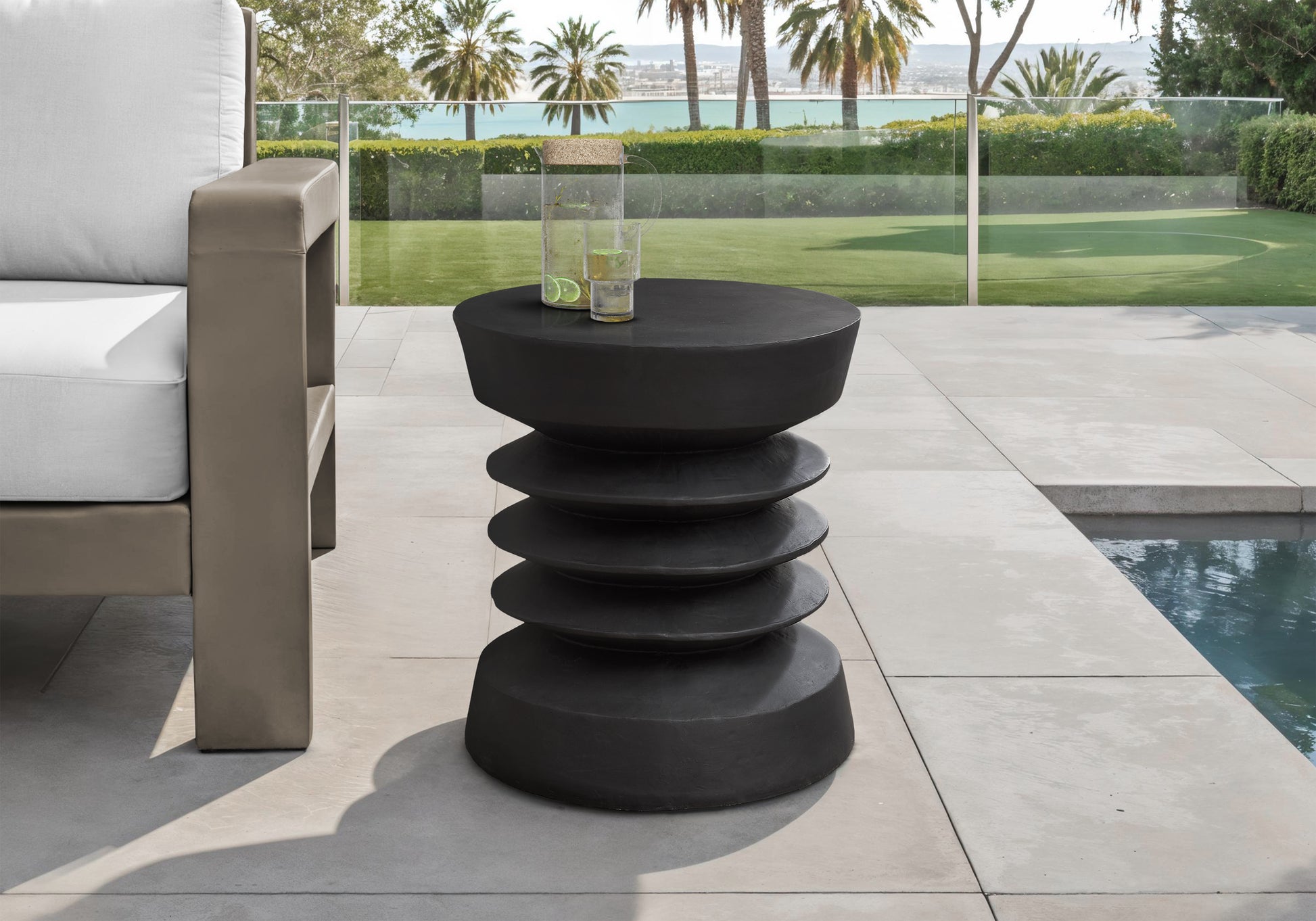Grey Round Accent Table 25"H Magnesium Oxide-Accent Table-DECOROLALA