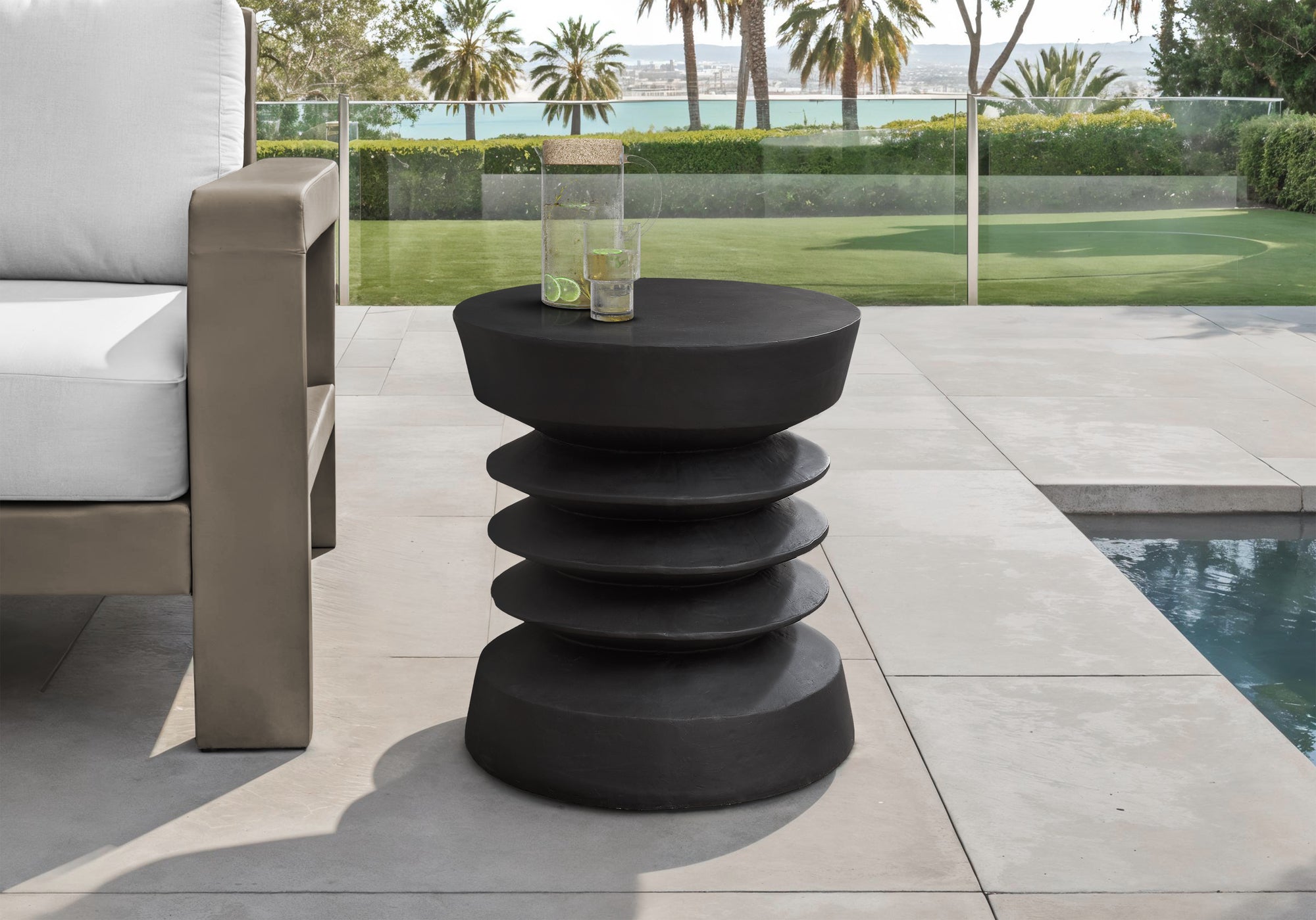 Grey Round Accent Table 25"H Magnesium Oxide-Accent Table-DECOROLALA
