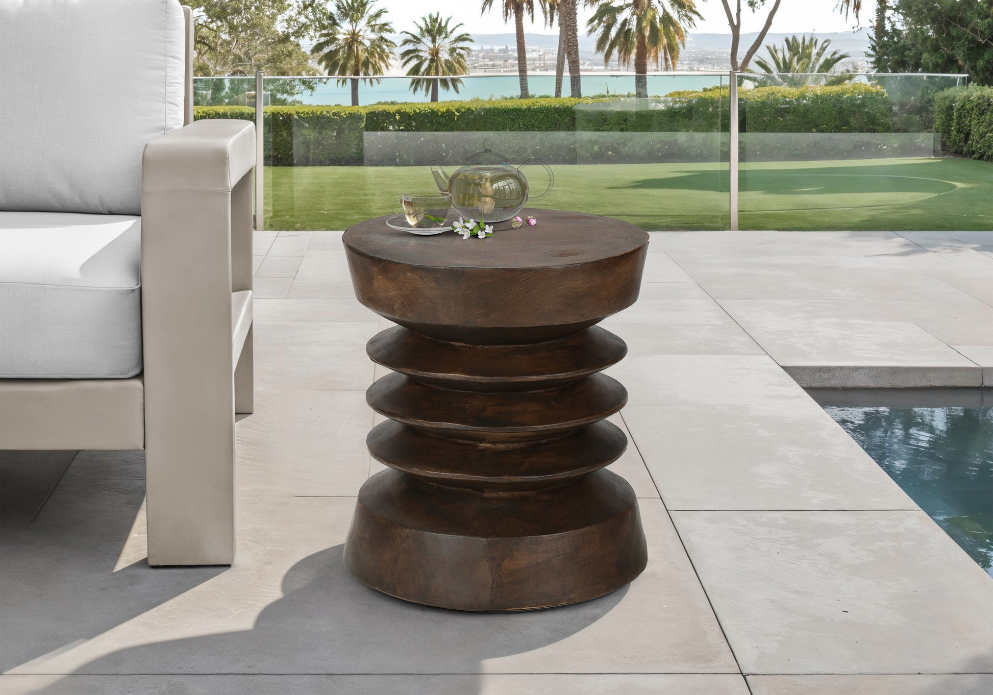 Grey Round Accent Table 25"H Magnesium Oxide-Accent Table-DECOROLALA