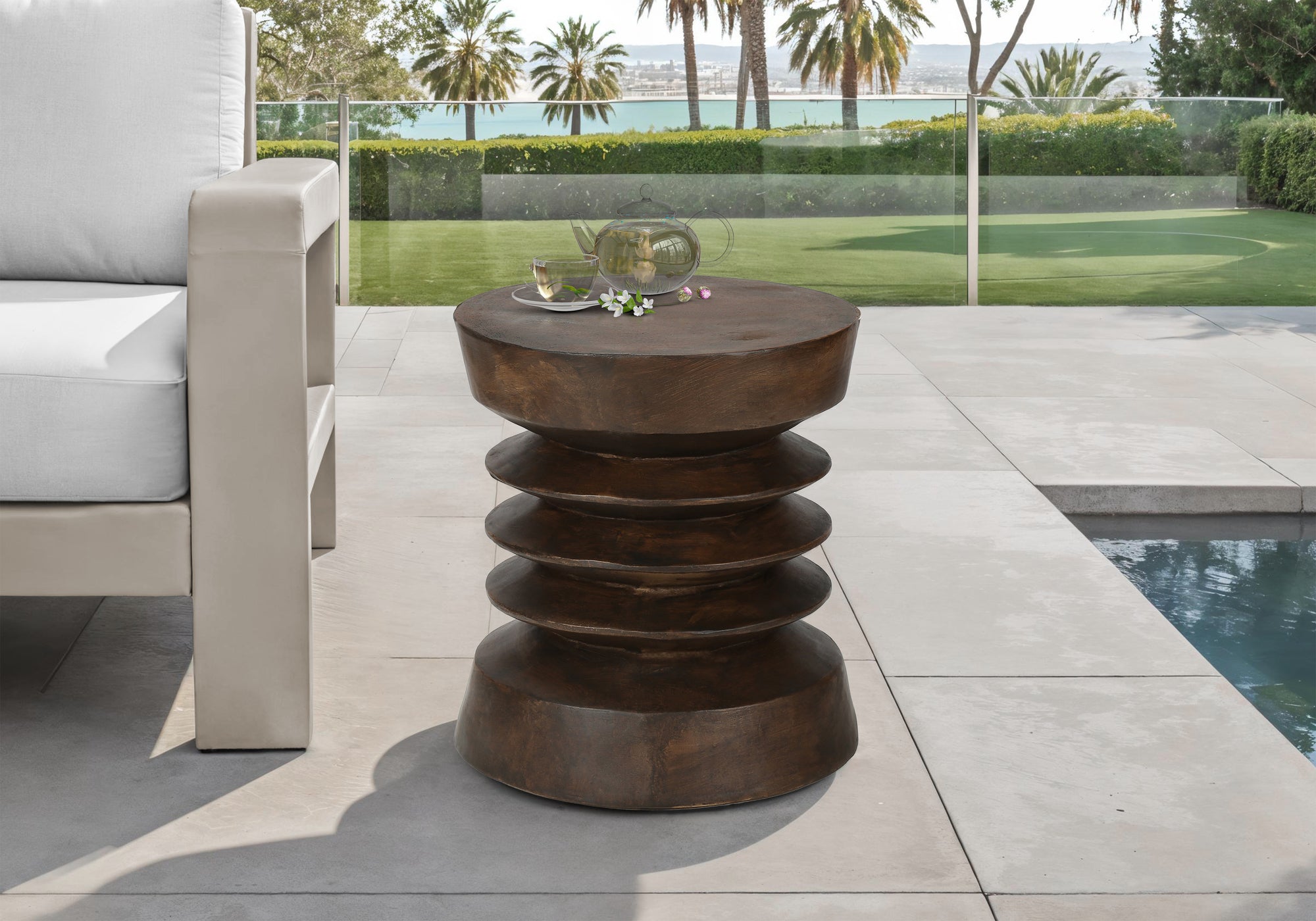 Grey Round Accent Table 25"H Magnesium Oxide-Accent Table-DECOROLALA