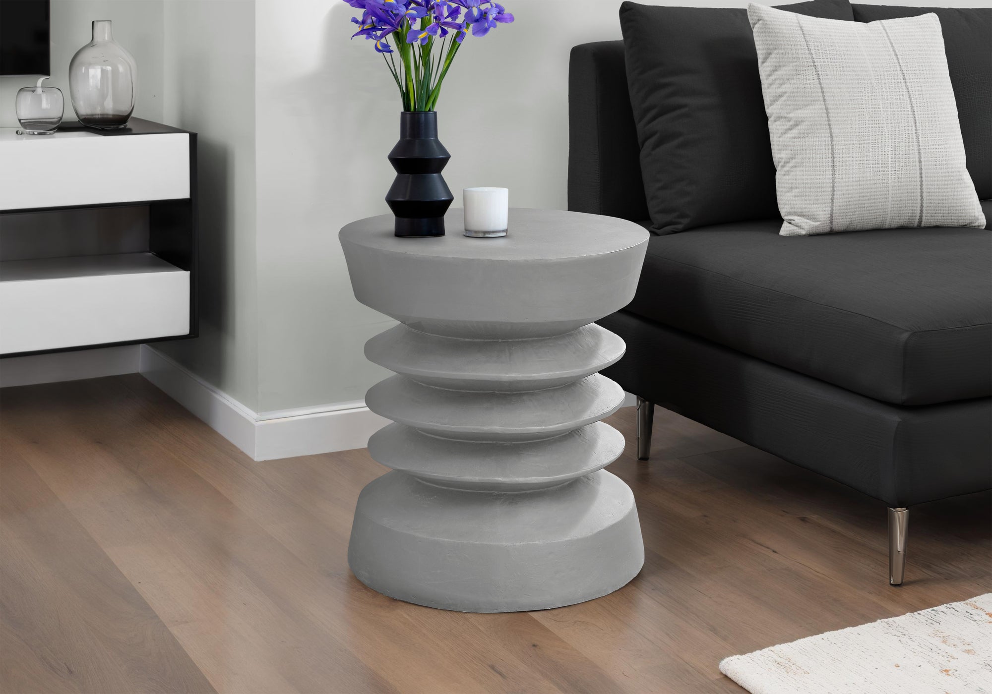 Grey Round Accent Table 25"H Magnesium Oxide-Accent Table-DECOROLALA