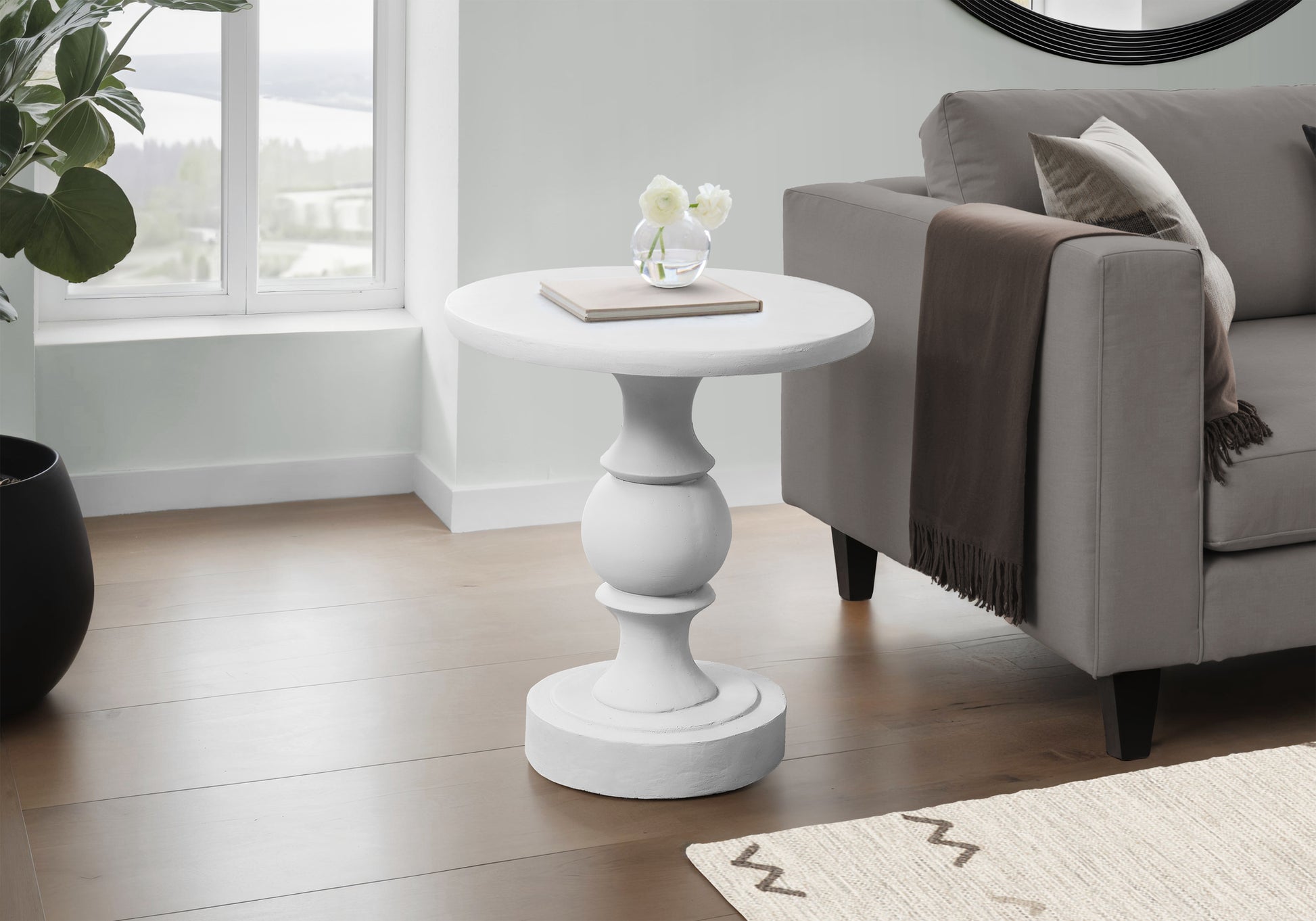 Grey Round Pedestal Accent Table 25"H-Accent Table-DECOROLALA