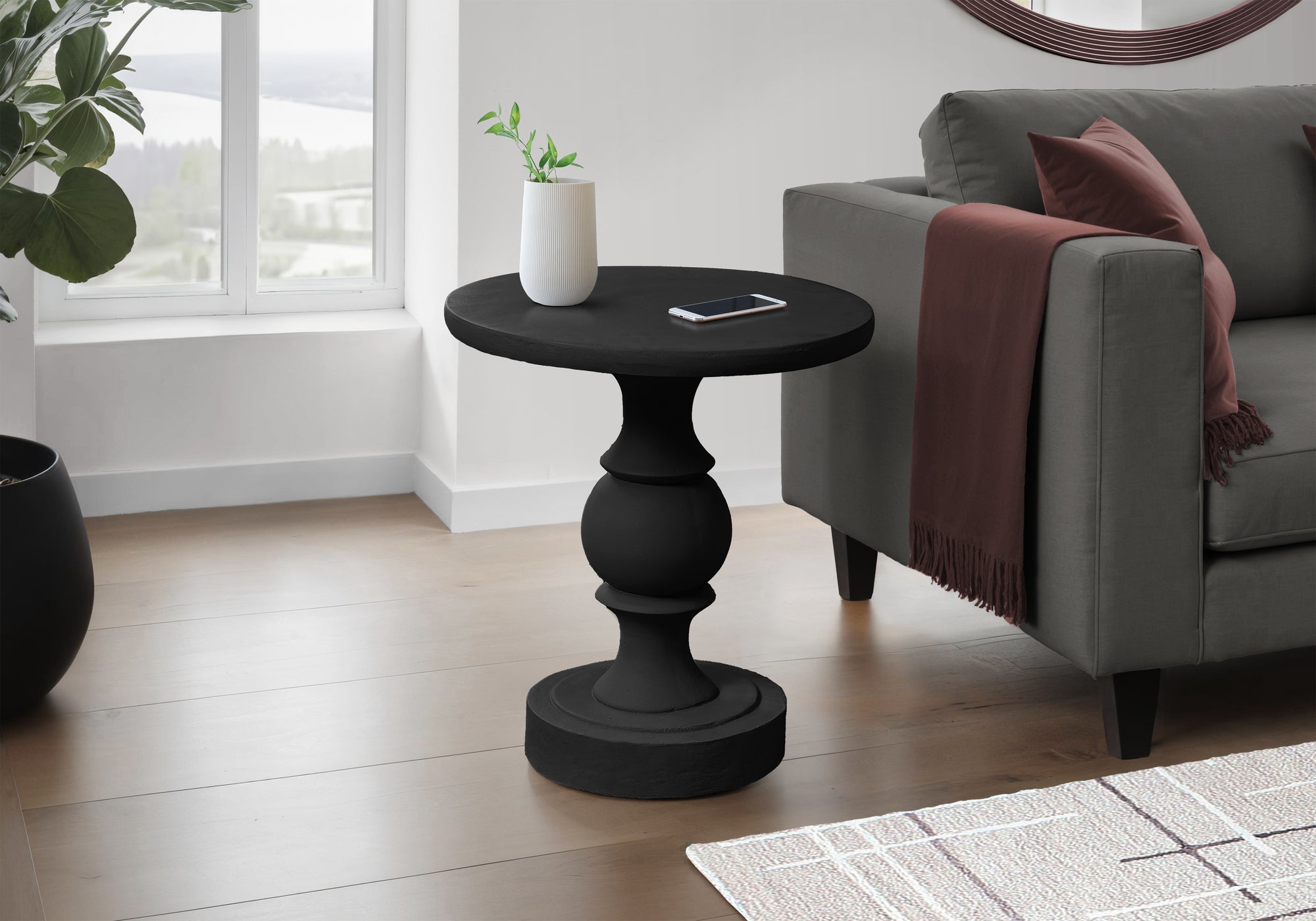 Grey Round Pedestal Accent Table 25"H-Accent Table-DECOROLALA