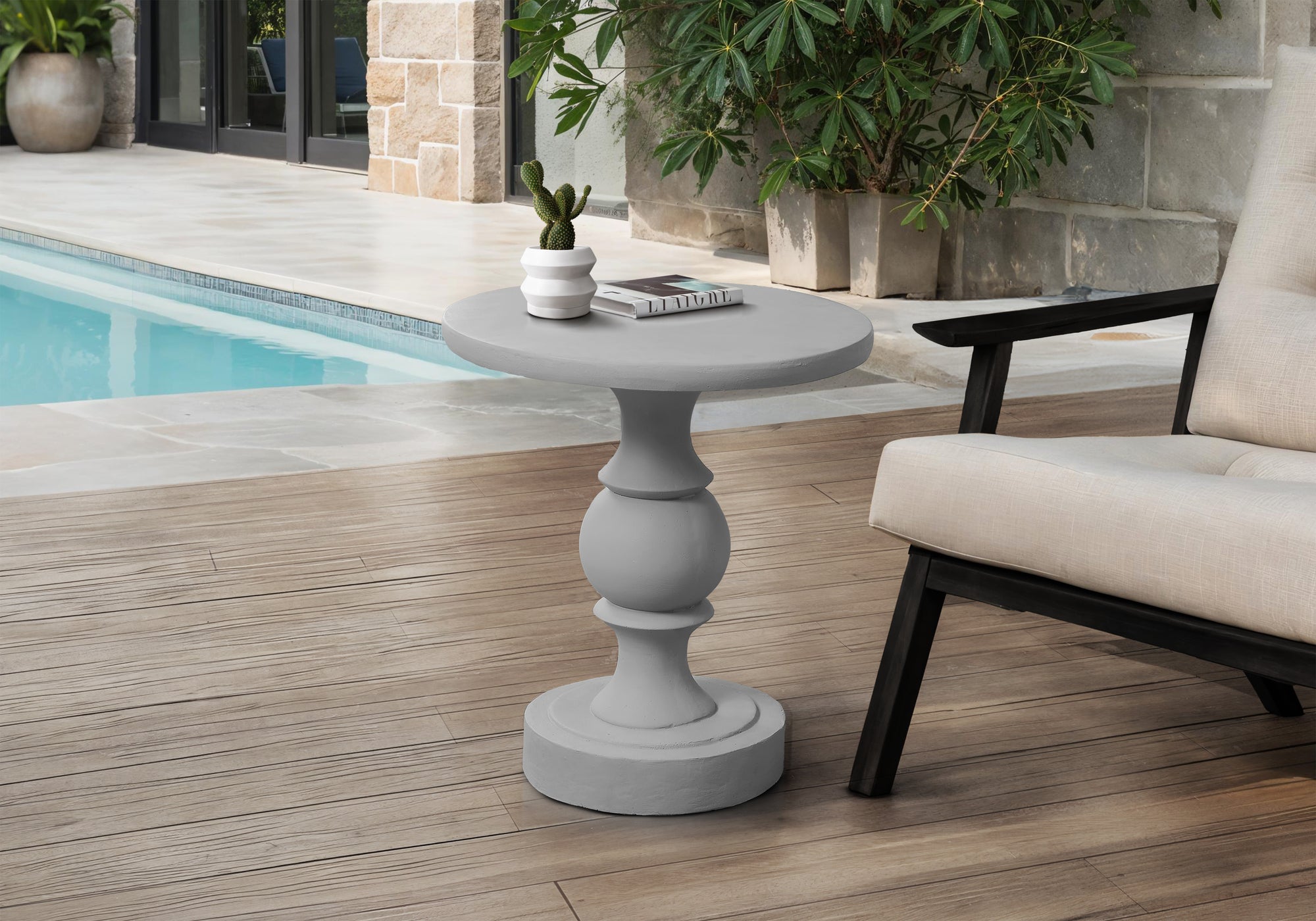 Grey Round Pedestal Accent Table 25"H-Accent Table-DECOROLALA