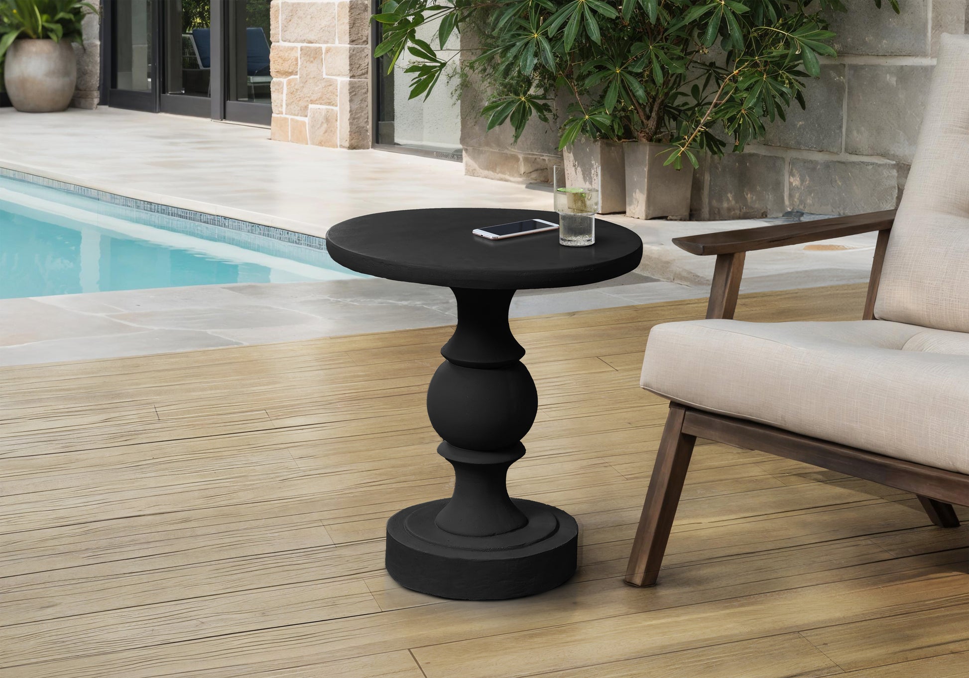 Grey Round Pedestal Accent Table 25"H-Accent Table-DECOROLALA