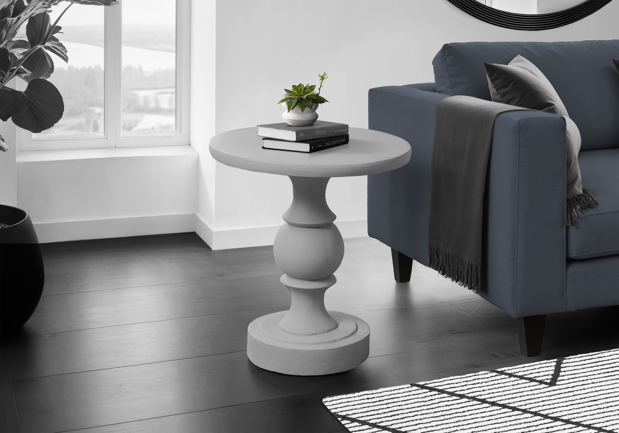 Grey Round Pedestal Accent Table 25"H-Accent Table-DECOROLALA